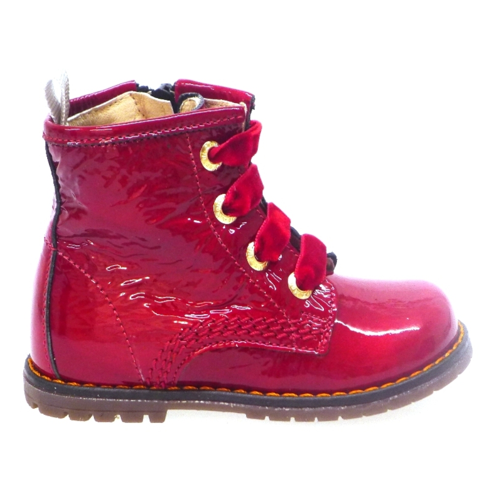 Bota niña Cremallera y Cordones terciopelo Charol Rojo Walk Safari Ia50159