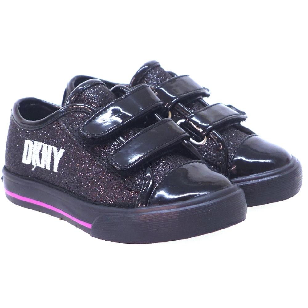 Zapato Deportivo Velcros Charol Negro Dkny Linden Sparkle