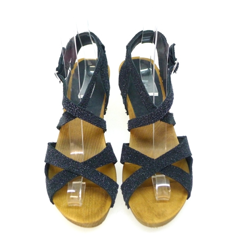 Sandalia Tacon Madera Glitter Negro Sanita 451800 Outlet