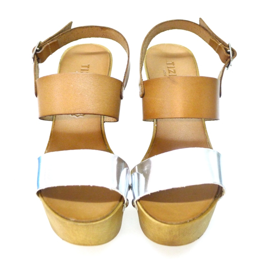 Sandalia tacón madera Tiziana 11020 Plata-Cuero