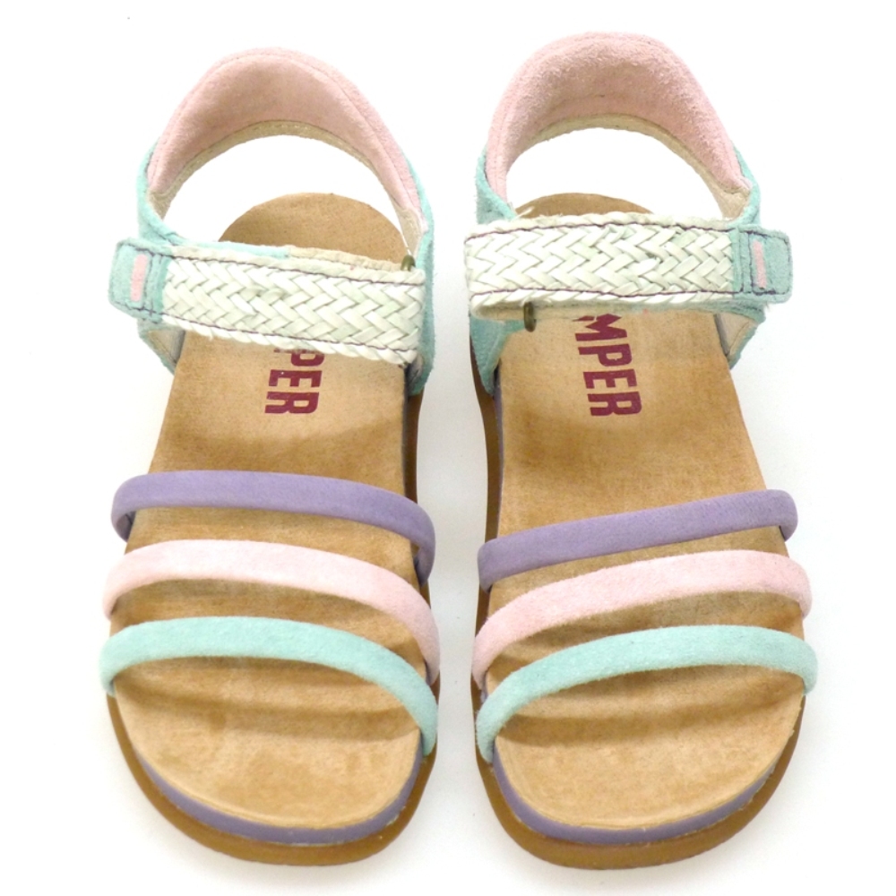 Sandalia niña tiras multicolor velcro trenzado Camper 80523