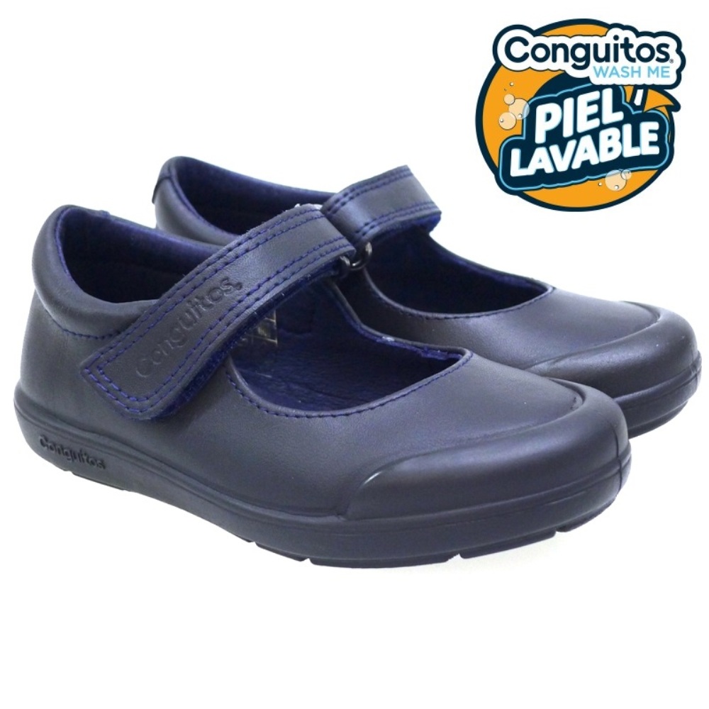 Merceditas Velcro Colegio Piel Lavable Conguitos 28001 Azul