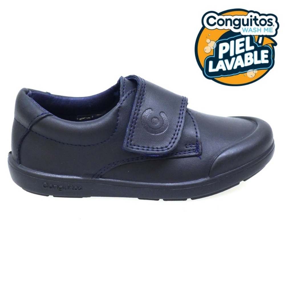 Zapato Velcro Colegio Piel Lavable Conguitos 28002 Azul foto 3