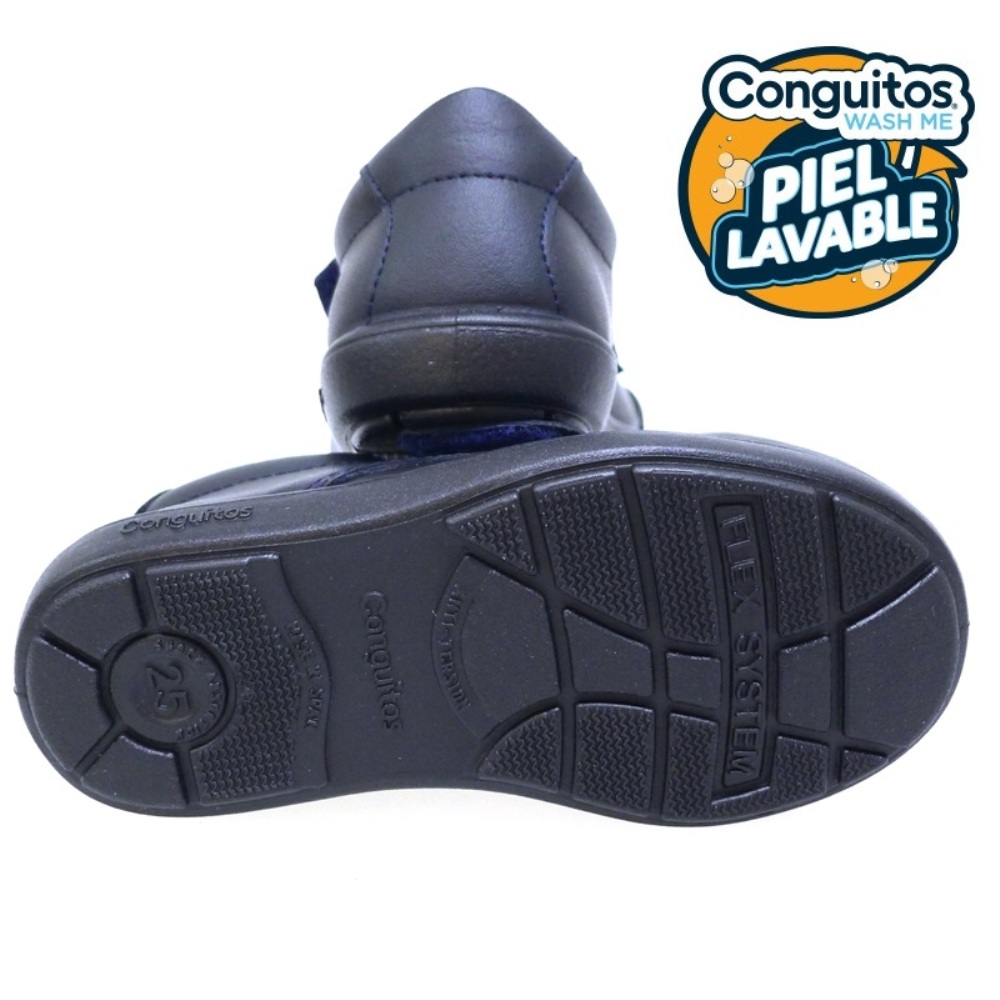 Zapato Velcro Colegio Piel Lavable Conguitos 28002 Azul foto 4