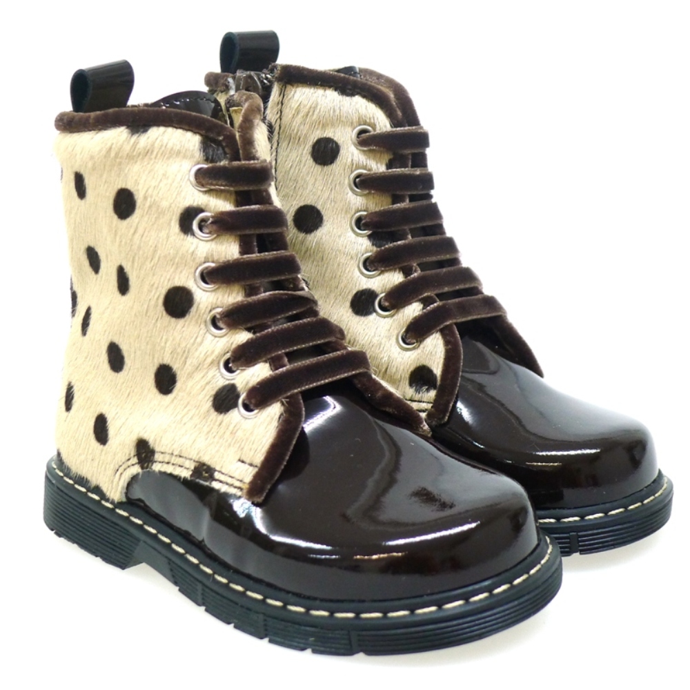 Bota Tipo Dr. Marten's Niña Charol Y Pony Marron
