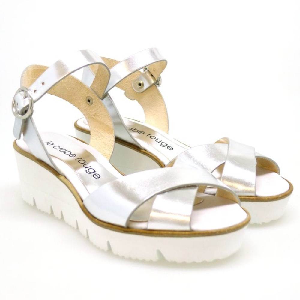 Sandalias Plateadas Cuña Le Crabe Rouge CR5358032 