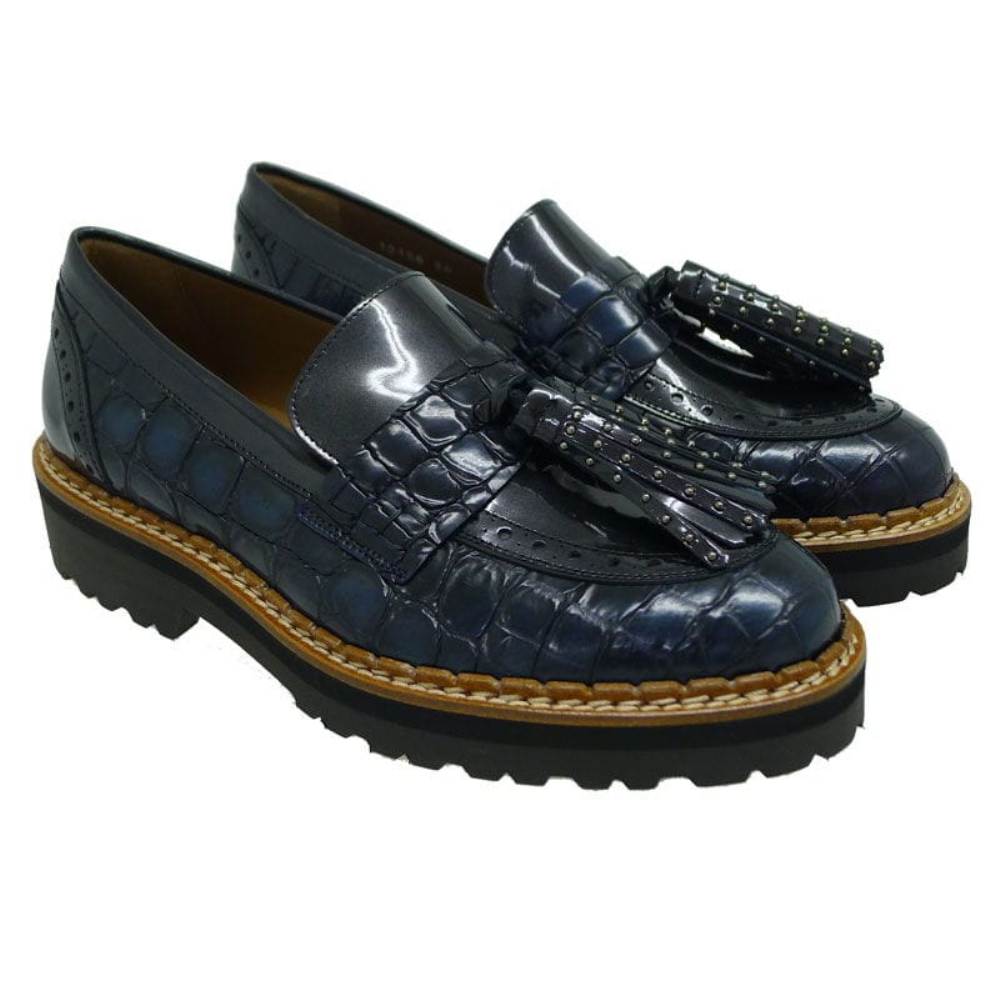 Mocasines piel de coco mujer Pertini 12158 Marino