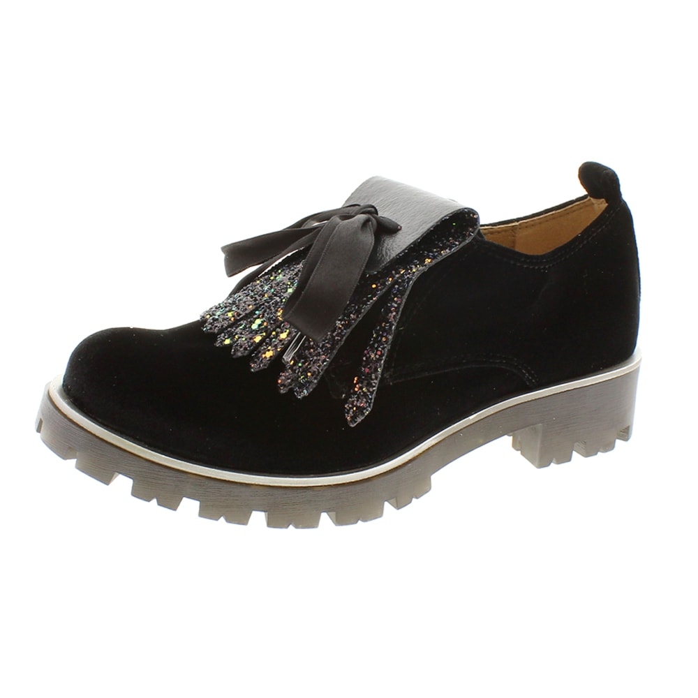 Blucher terciopelo negro lengüeta glitter Unisa Pamis foto 3