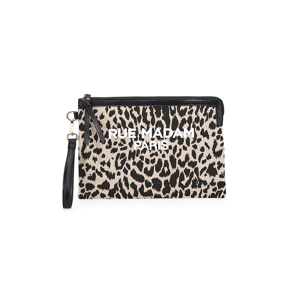 Clutch bolso mano lona leopardo Rue Madam Tobago P