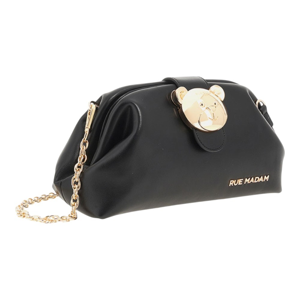 Bolso bombonera negro Rue Madame Paris – diseño con osito dorado foto 2