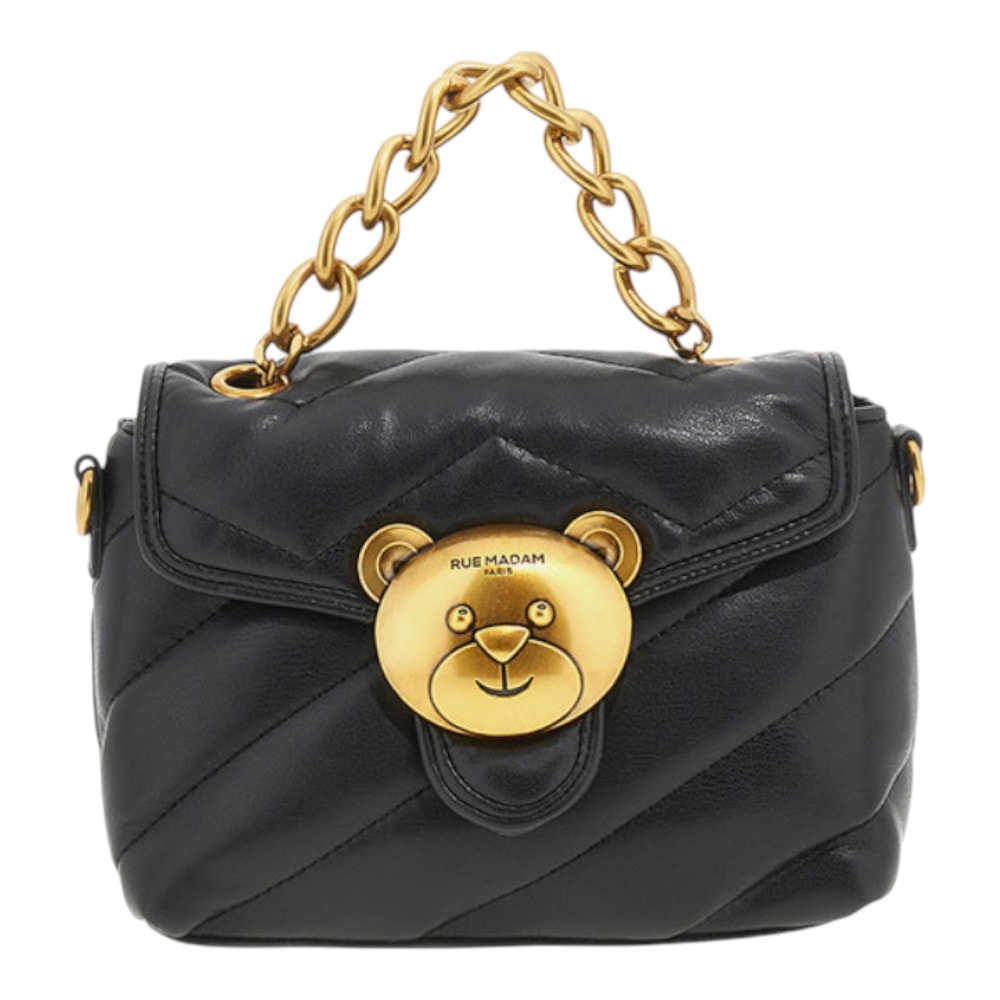 Bolso negro asa y cadena dorada Rue Madam 1491 Puffy Shoulder XS