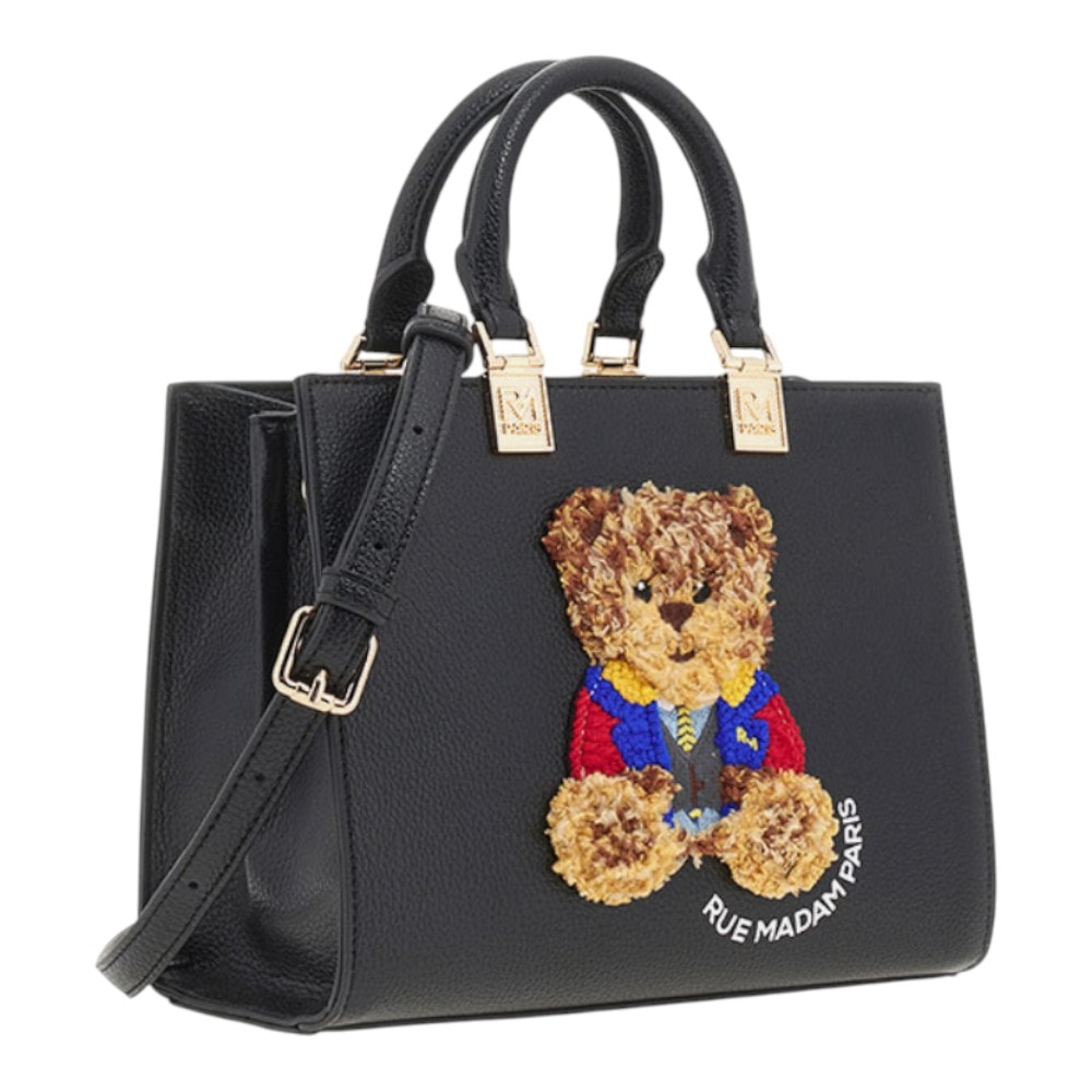 Bolso mini tote asa negro Rue Madame Paris – con osito bordado foto 2