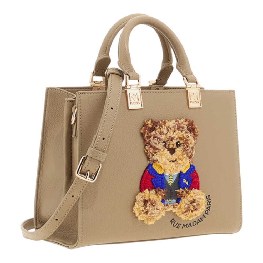 Bolso tote mini asa marrón topo con oso bordado - Rue Madame Paris foto 2