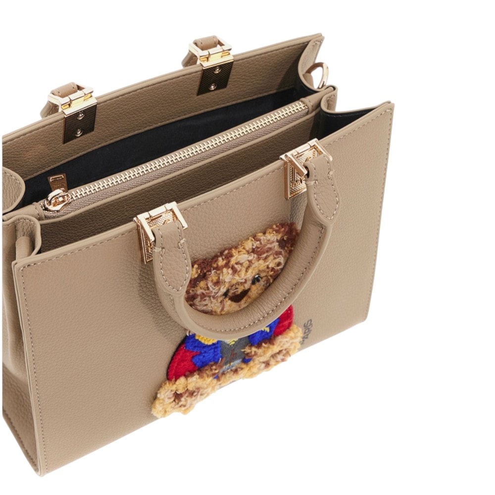 Bolso tote mini asa marrón topo con oso bordado - Rue Madame Paris foto 3