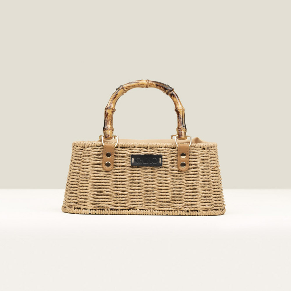 Bolso rafia asa bambú y correa Gaimo Box