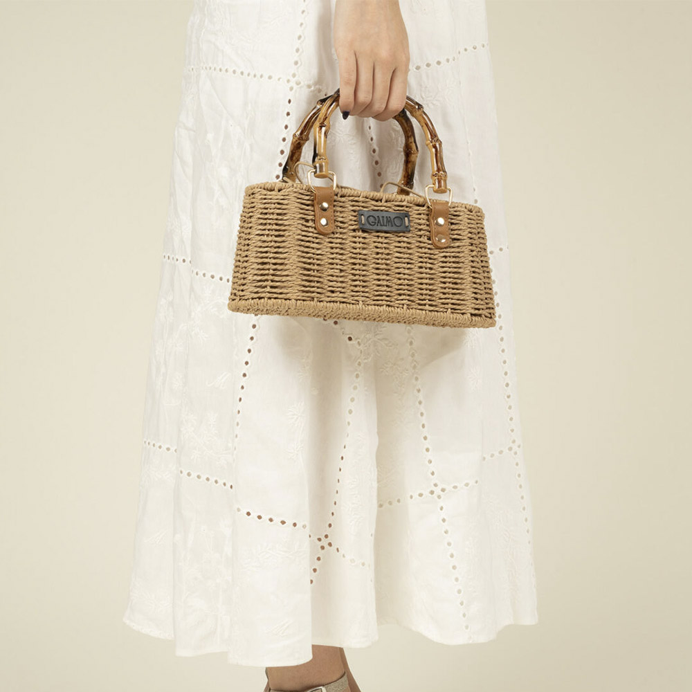 Bolso rafia asa bambú y correa Gaimo | Carrilé foto 2