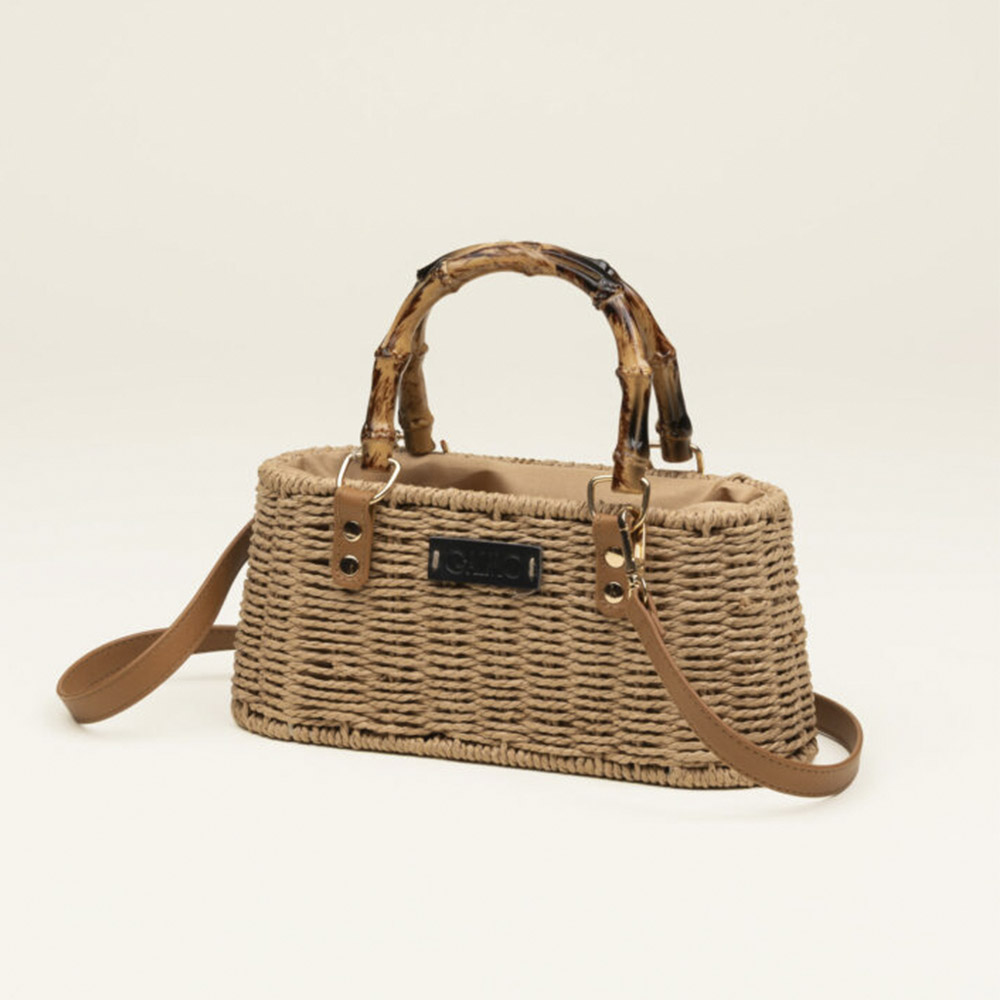 Bolso rafia asa bambú y correa Gaimo | Carrilé foto 4
