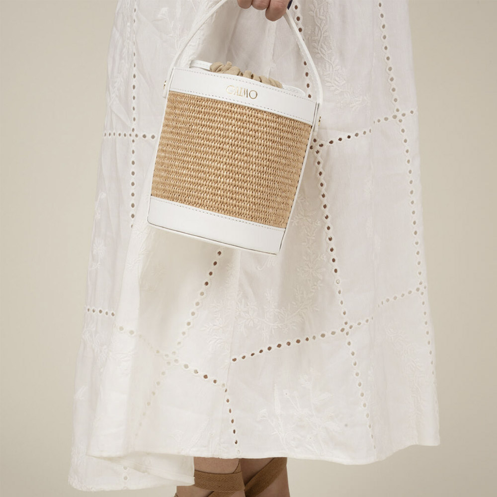 Bolso bombonera rafia y piel blanco Gaimo | Carrilé foto 2
