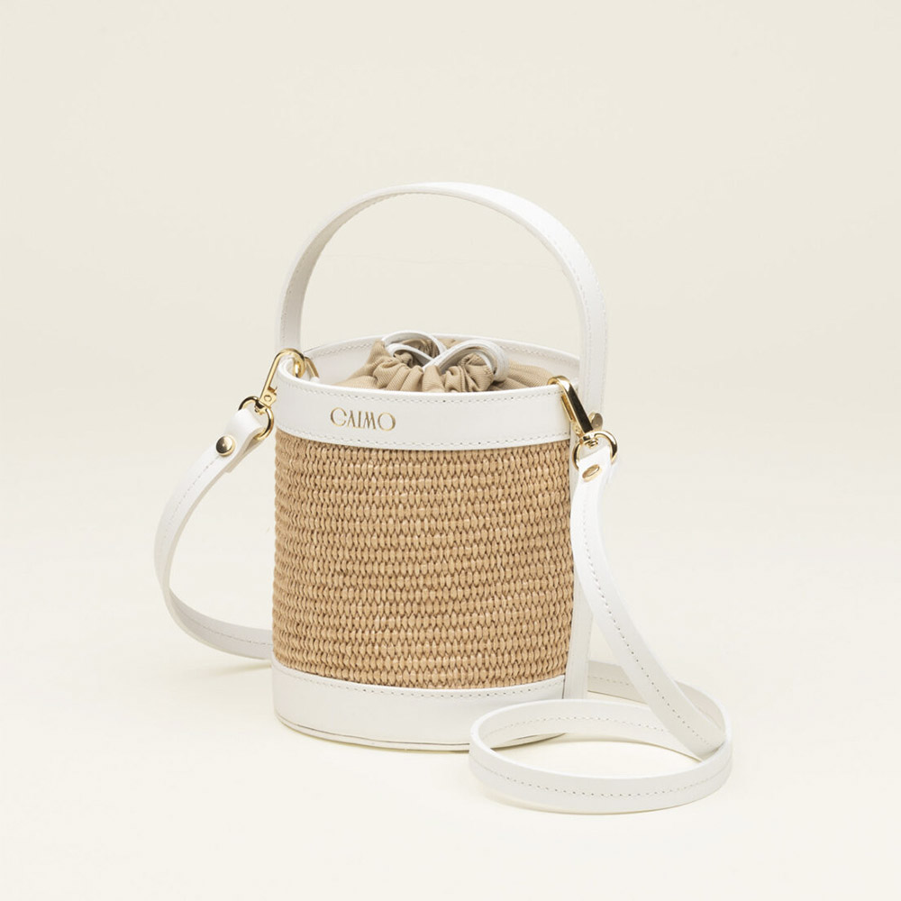 Bolso bombonera rafia y piel blanco Gaimo | Carrilé foto 3