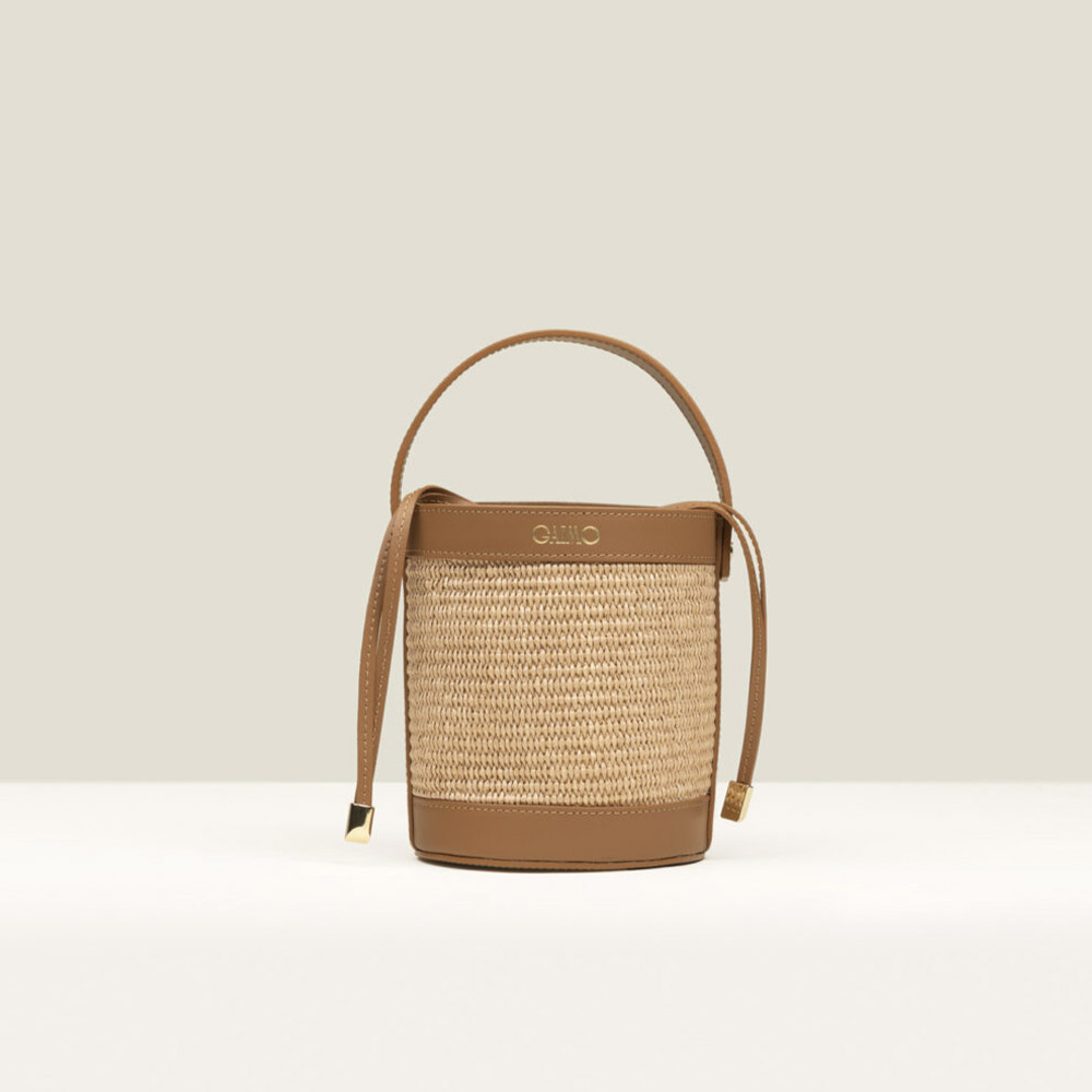 Bolso rafia tipo bombonera Gaimo piel cuero Bombon