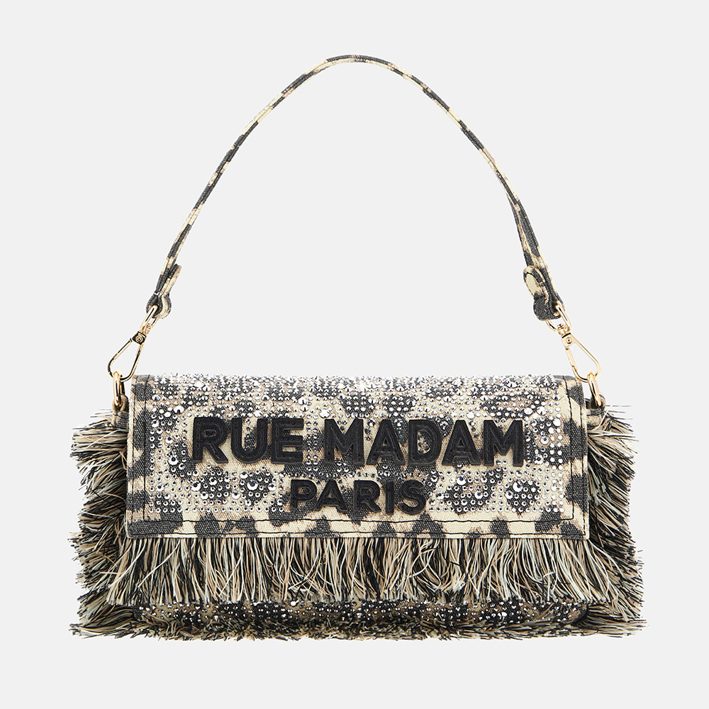 Bolso hombro lona leopardo y flecos Rue Madam Casablanca