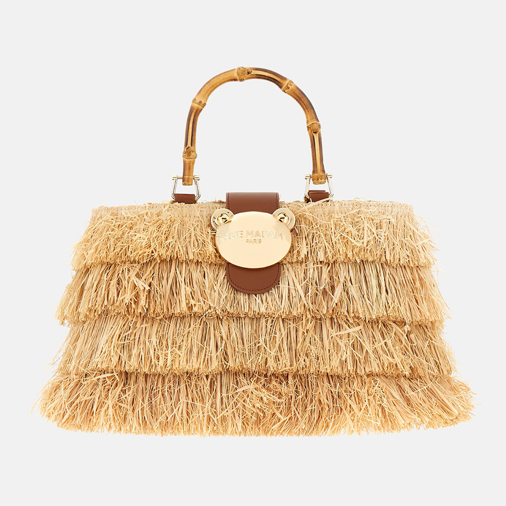 Bolso capazo flecos rafia y asa bambú Rue Madam Riad Fringes Basket