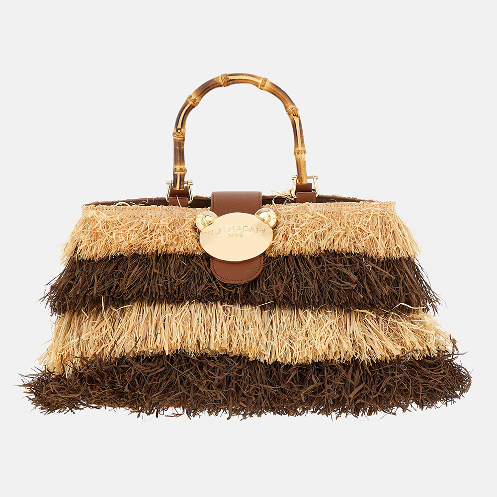 Bolso rafia flecos beig y marrón Rue Madam Riad Fringes Basket
