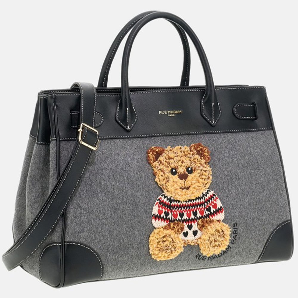 Bolso gris y negro tote osito Rue Madam | Carrilé foto 2