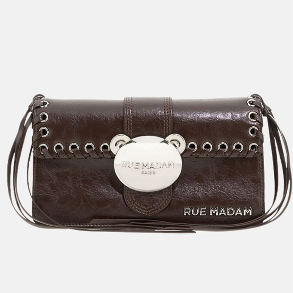 Bolso bandolera marrón tachas y flecos Rue Madam Teddy It-Bag Sioux