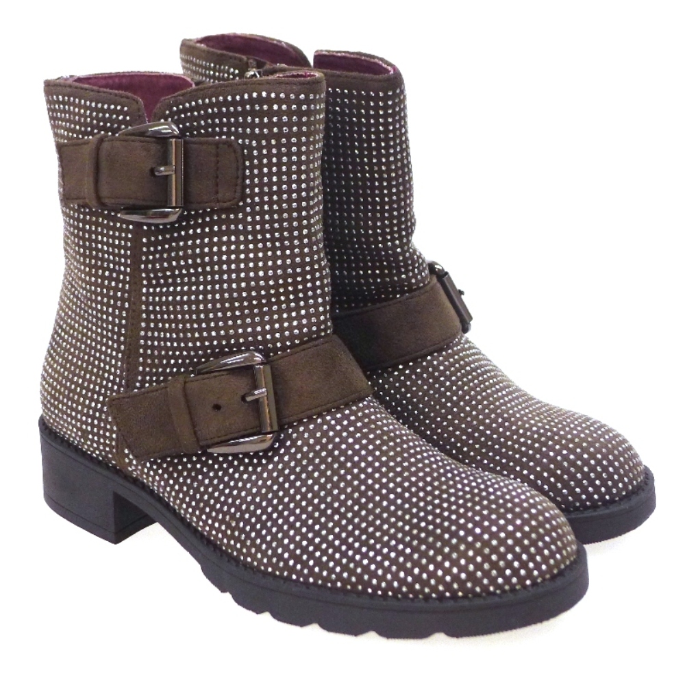 Botí motero taupe con tachas Cafe Noir DH902