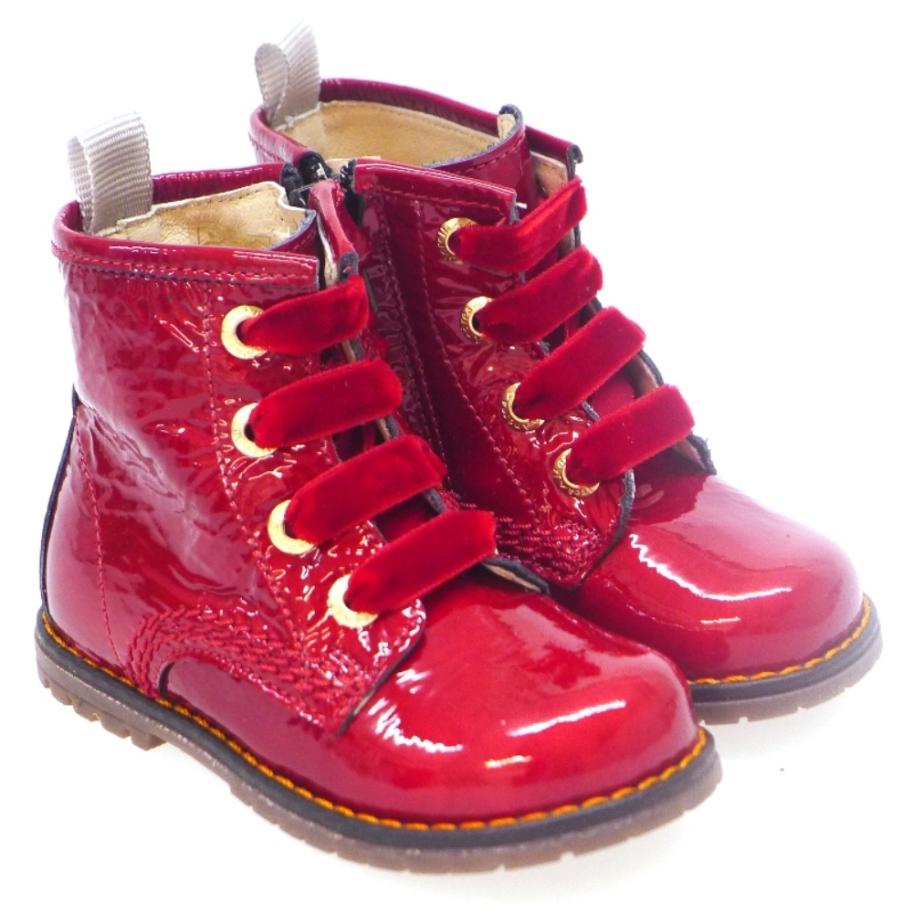 Bota niña Cremallera y Cordones terciopelo Charol Rojo Walk Safari Ia50159