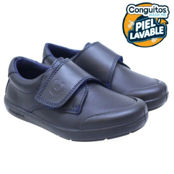 Zapato Velcro Colegio Piel Lavable Conguitos 28002 Azul