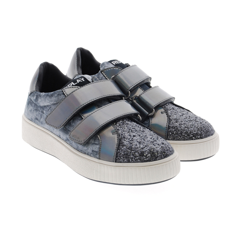 Zapatilla terciopelo gris velcros Replay Police