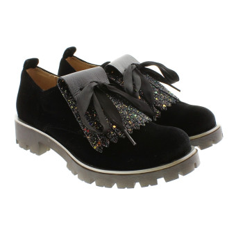 Blucher terciopelo negro lengüeta glitter Unisa Pamis