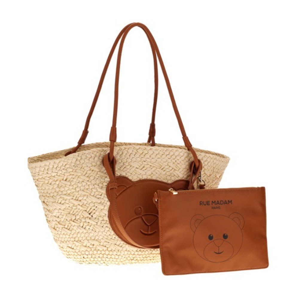 Capazo paja con cartera Rue Madam Palm Teddy Basket