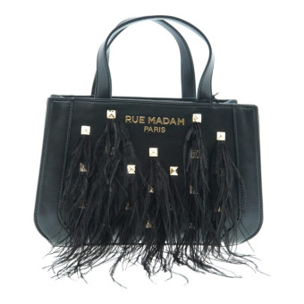 Bolso Tote Negro Plumas y Tachas Rue Madam Memphis XS