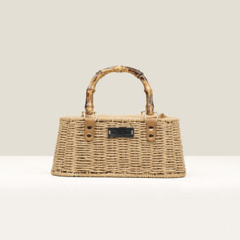 Bolso rafia asa bambú y correa Gaimo Box