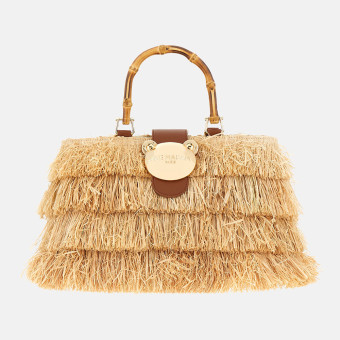 Bolso capazo flecos rafia y asa bambú Rue Madam Riad Fringes Basket