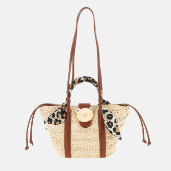 Capazo paja y asa leopardo Rue Madam Soleil Basket