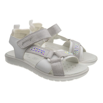Sandalias blancas y plata velcro Primigi 13855