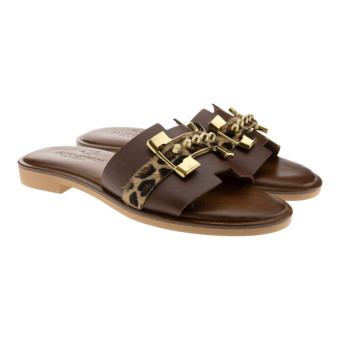 Sandalias pala piel marrón leopardo Myconian 21032