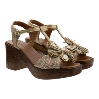 Sandalias flor tacón madera Nemonic 2498