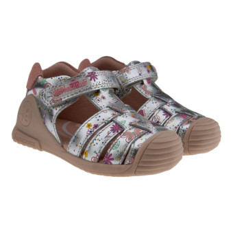 Sandalias bebé niña Biomecanics flores plata 252103