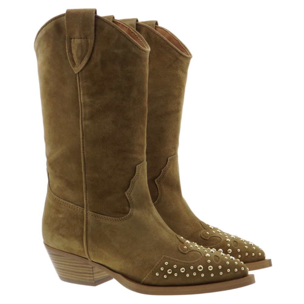 Bota Campera Ante Cuero Tachas Alpe Mujer 500211