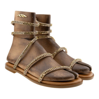 Sandalias romanas altas doradas strass Caryatis 60033