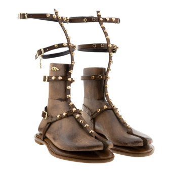 Sandalias romanas altas piel marrón Caryatis 623066