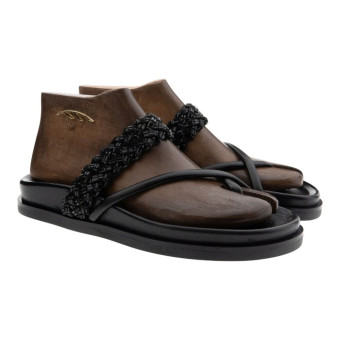 Sandalias griegas anatómicas negras adornos 68221