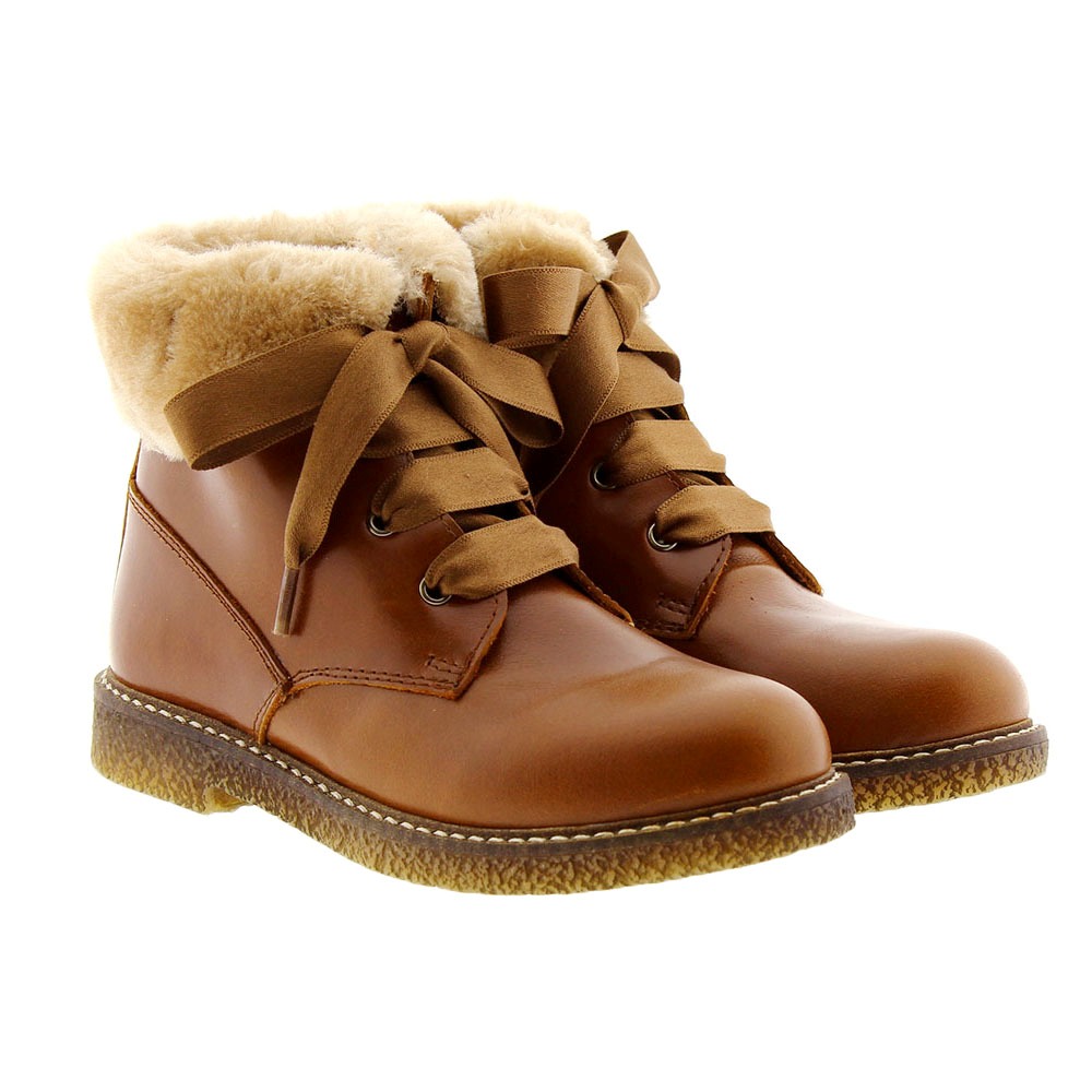 Botas niña piel adorno pelito cordón Clarys 8655