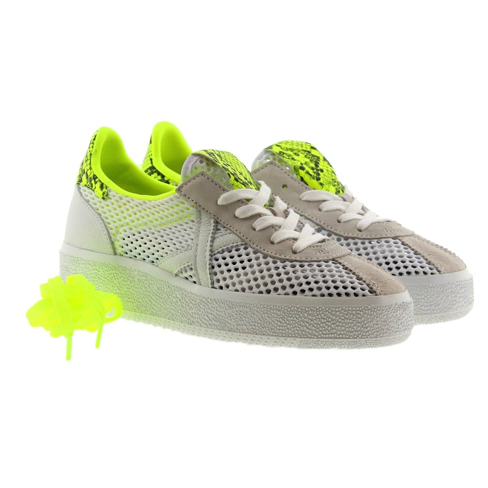 Zapatillas plataforma rejlla blanco y amarillo fosforito Munich Barru Sky