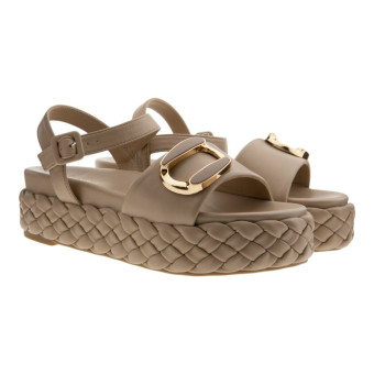 Sandalias Plataforma Mujer Beige Detalle Dorado Cafenoir C1HH9112